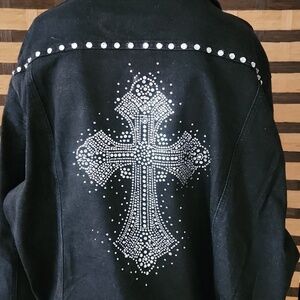 NWOT!! Custom jean jacket cross rhinestone